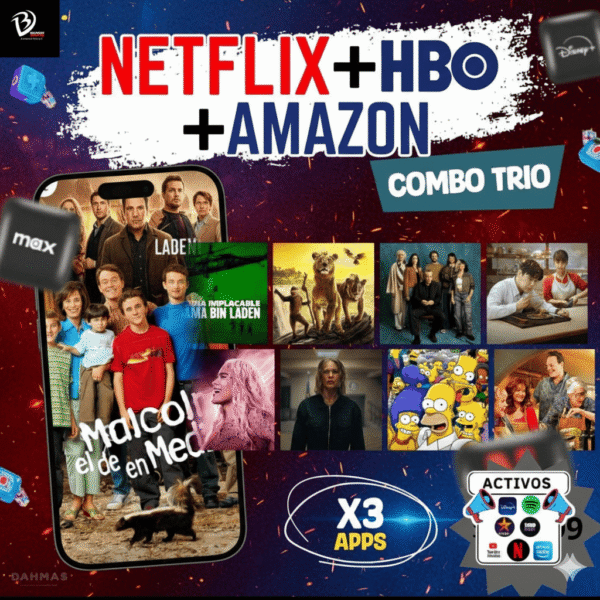 Combo Netflix + HBO Max + Amazon Prime Video